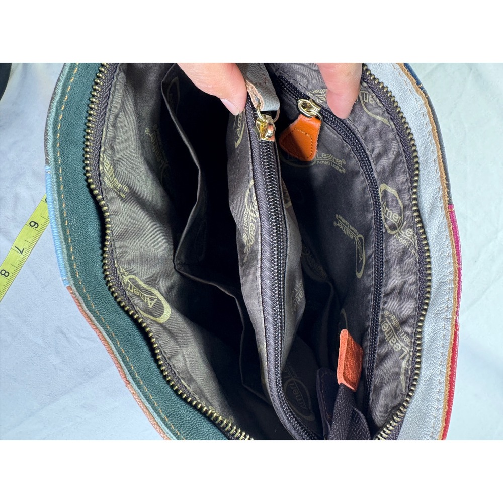 AmeriLeather Patchwork Leather Crossbody Bag Multicolor Whipstitch Hobo - Picture 4 of 16